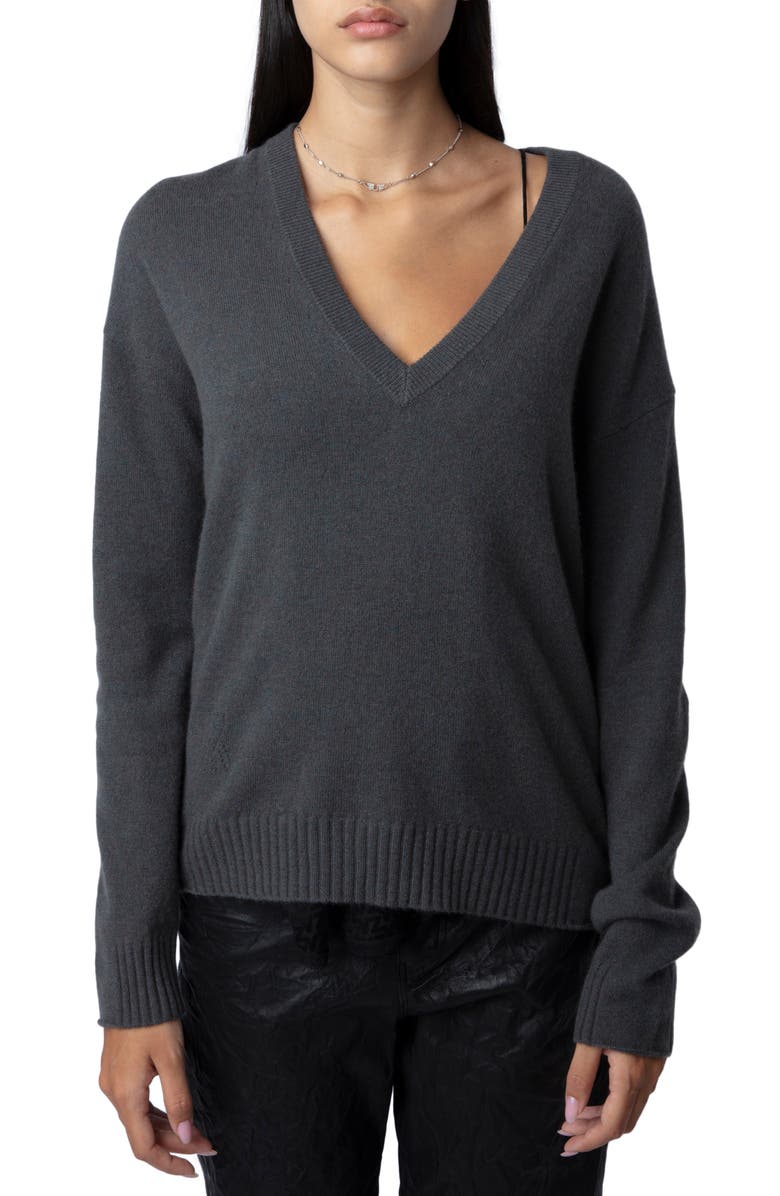 Zadig & Voltaire Vivi Patch Cashmere V-Neck Sweater, Main, color, 