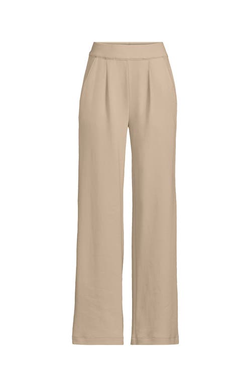 Lands' End Knit High Rise Pleated Wide Leg Pants In White