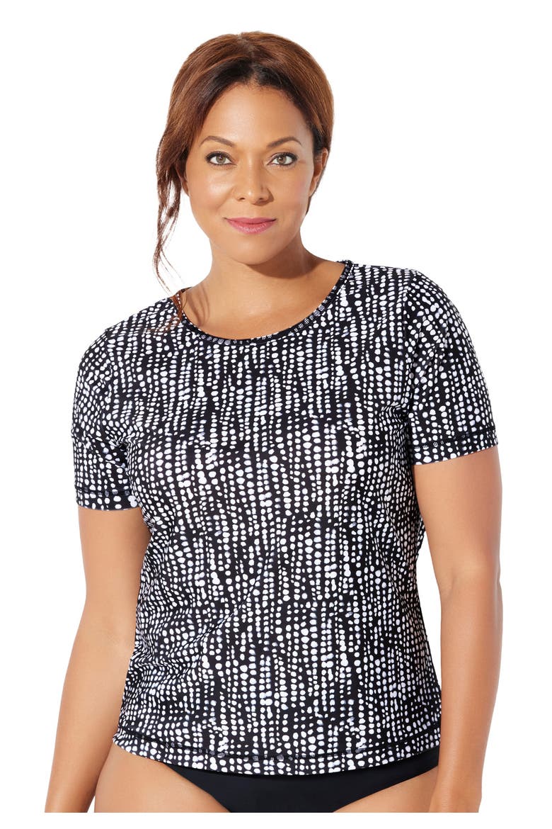 Short Sleeve Swim Tee Rash Guard, Main, color, Black Abstract Stripe