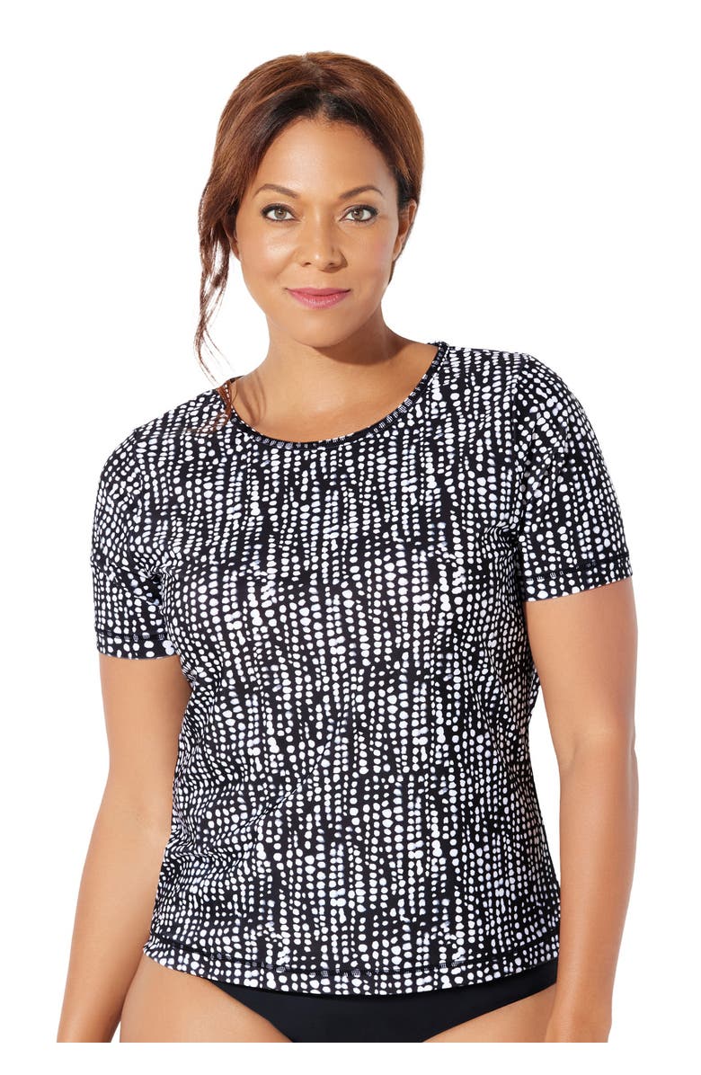 Swimsuits for All Chlorine Resistant Swim Tee Rash Guard, Main, color, Black Abstract Stripe