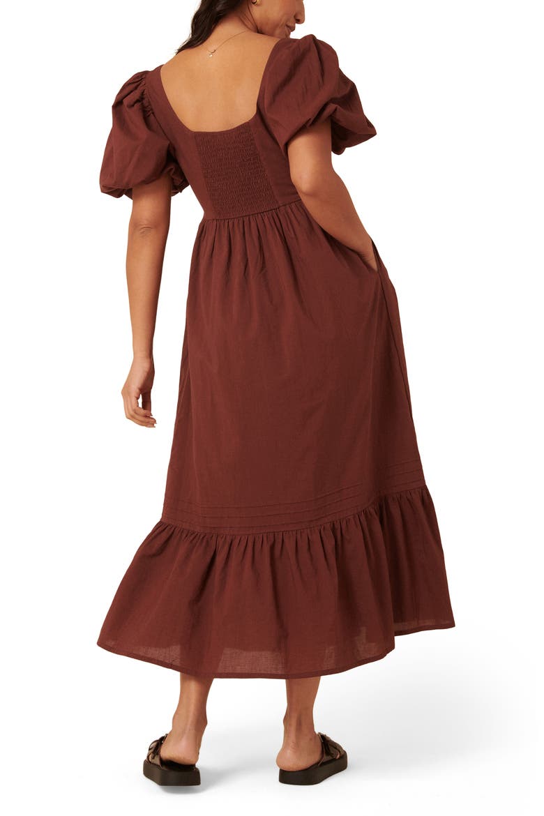 Mimi Puff Sleeve Midi Dress, Alternate, color, MEDIUM BROWN