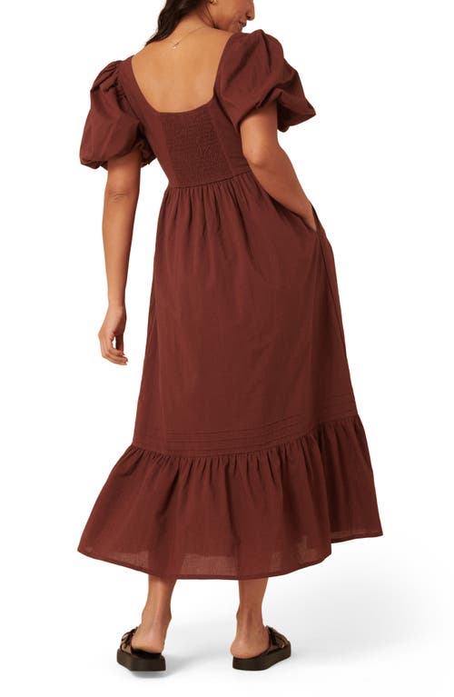 Nobody's Child Mimi Puff Sleeve Midi Dress In Brown