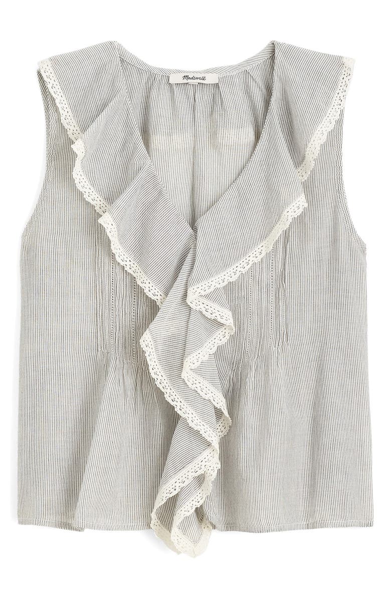 Madewell The Blaire Ruffle Sleeveless Top, Alternate, color, Blue White Micro Stripe