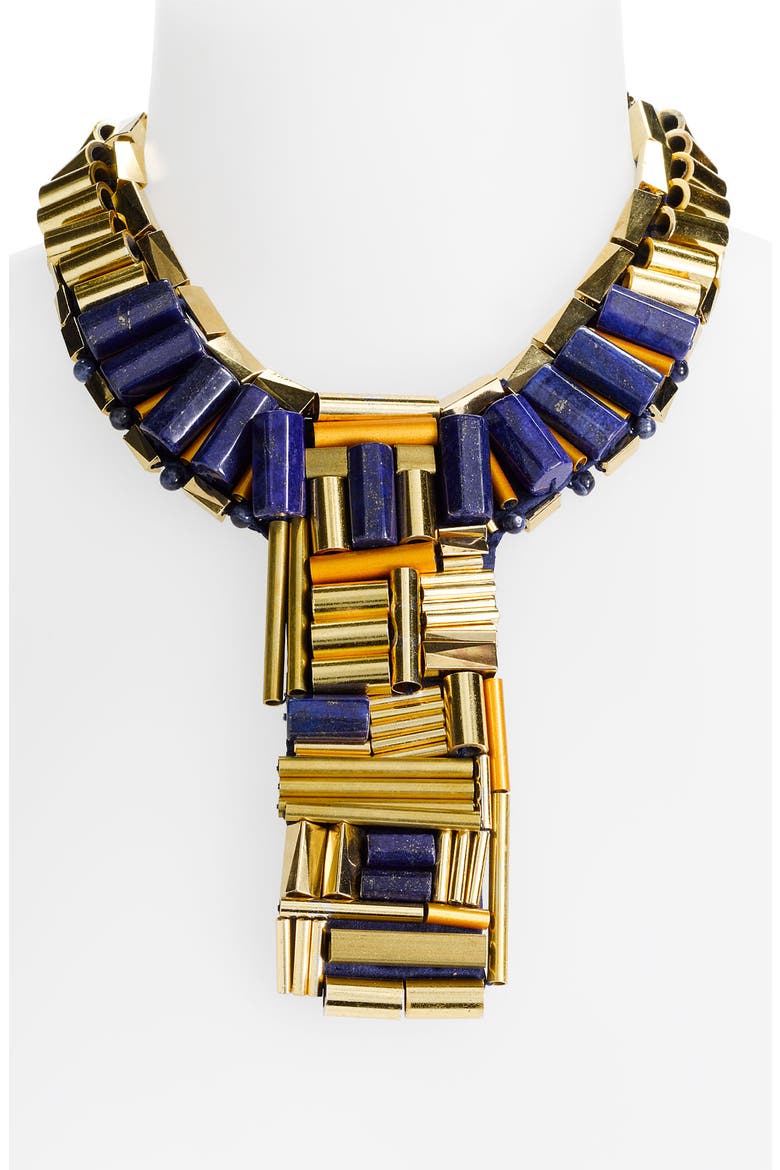 Embellished Collar Statement Necklace, Main, color, GOLD/ LAPIS
