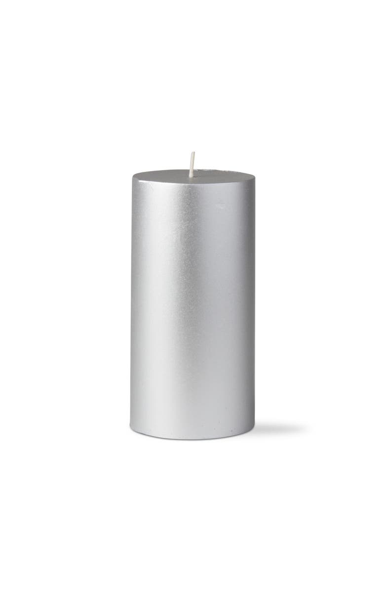 tag Silver Metallic Pillar Candle Unscented Long Burning 80 Hours, Main, color, Silver