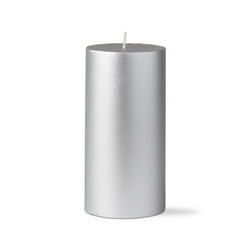 Tag Silver Metallic Pillar Candle Unscented Long Burning 80 Hours In Silver
