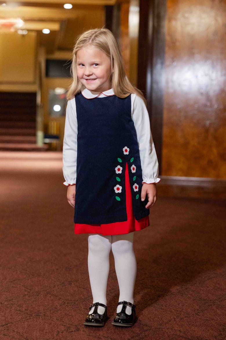 Corduroy Jumper With Flowers, Alternate, color, Navy, Red, Green, White