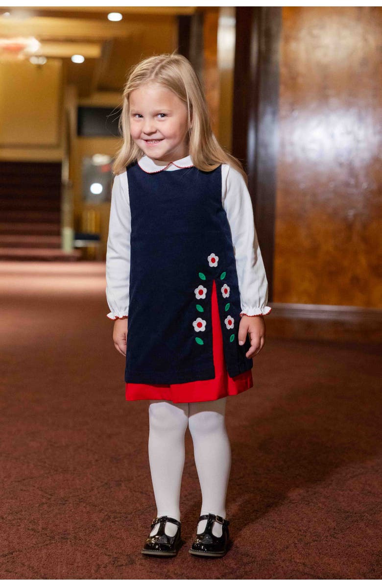 Florence Eiseman Corduroy Jumper With Flowers, Alternate, color, Navy, Red, Green, White