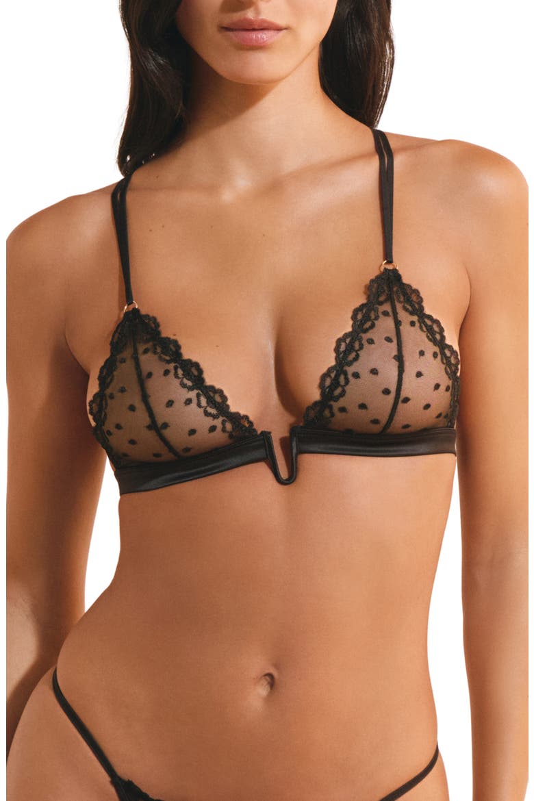 Eloa Embroidered Triangle Bikini Top, Main, color, BLACK
