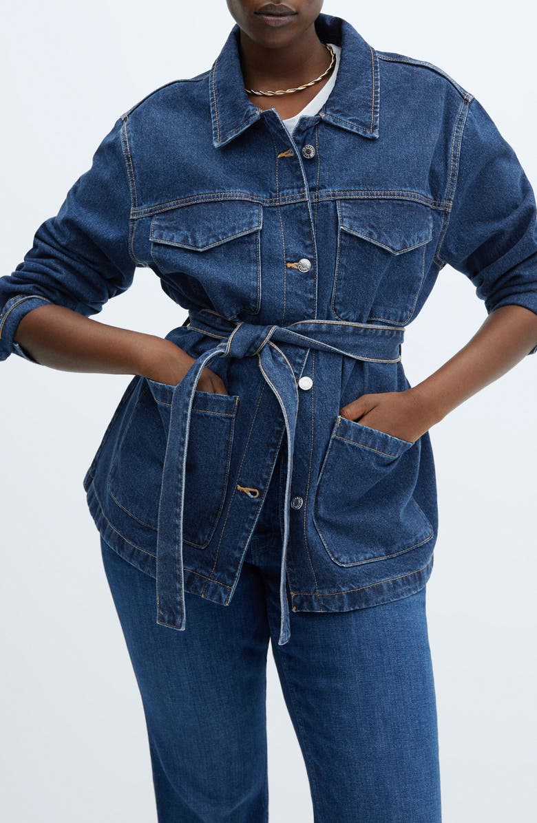 MANGO Belted Denim Jacket, Alternate, color, 