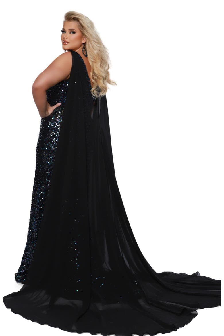 Long Fitted Plus Size Sequin Velvet Formal Gown, Alternate, color, Kaleidoscope