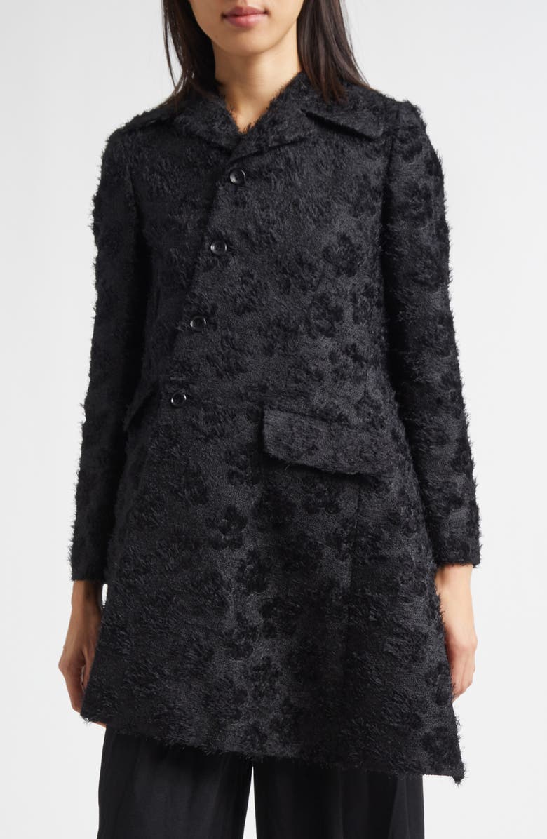 Comme des Garçons Comme des Garçons Floral Jacquard Asymmetric Coat, Main, color, Black