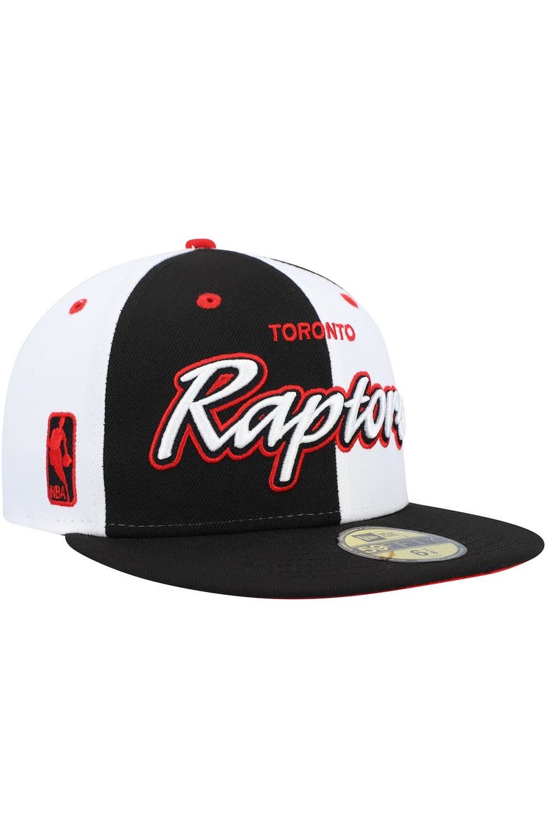 New Era Men's New Era Black/White Toronto Raptors Script Pinwheel 59FIFTY Fitted Hat, Alternate, color, 