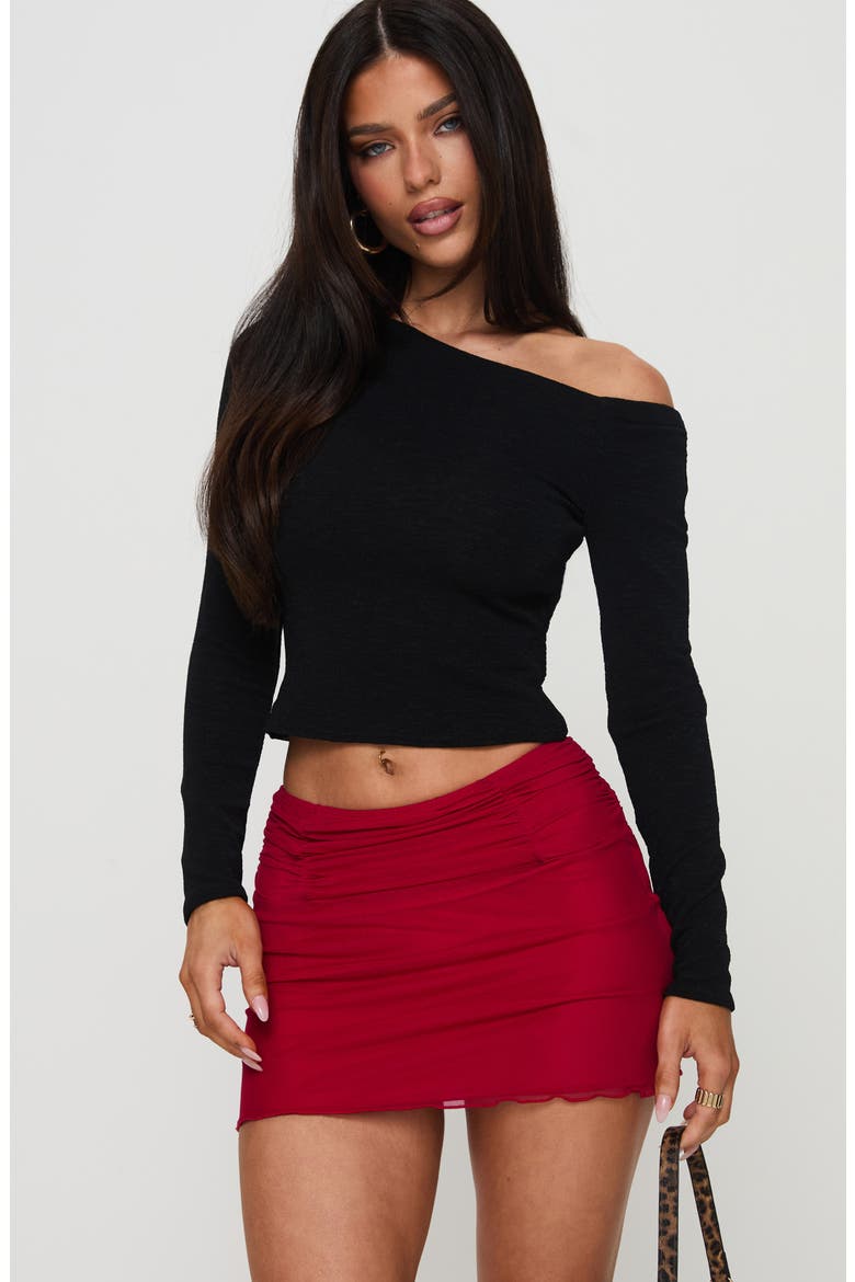 Meredith Ruched Mesh Miniskirt, Alternate, color, RED
