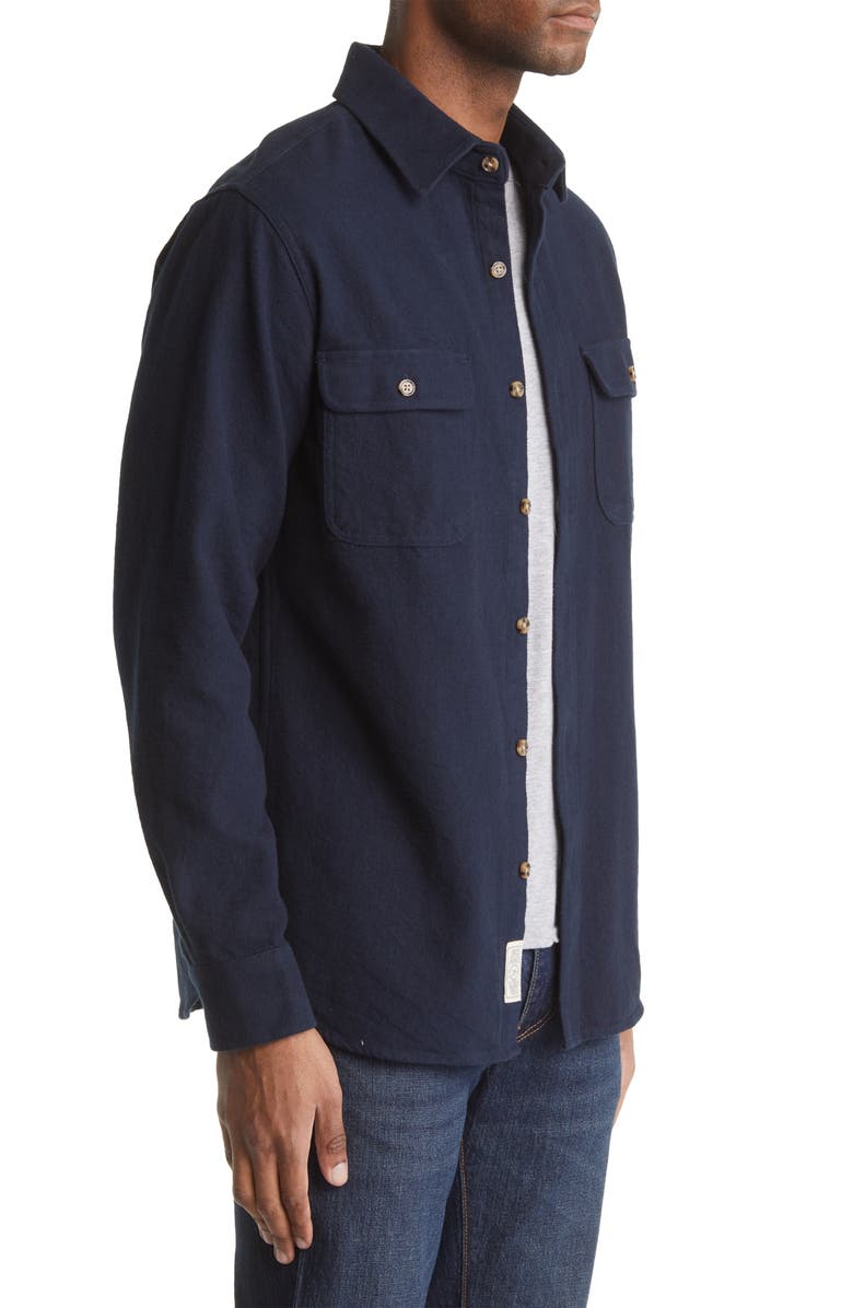 Schott NYC Solid Two-Pocket Flannel Button-Up Shirt, Alternate, color, Navy
