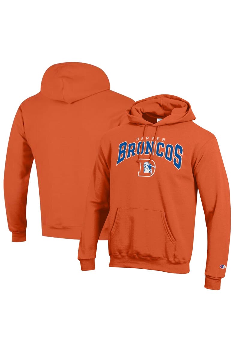 Men's Champion Orange Denver Broncos Powerblend Arch over Logo Hoodie, Main, color, Orange