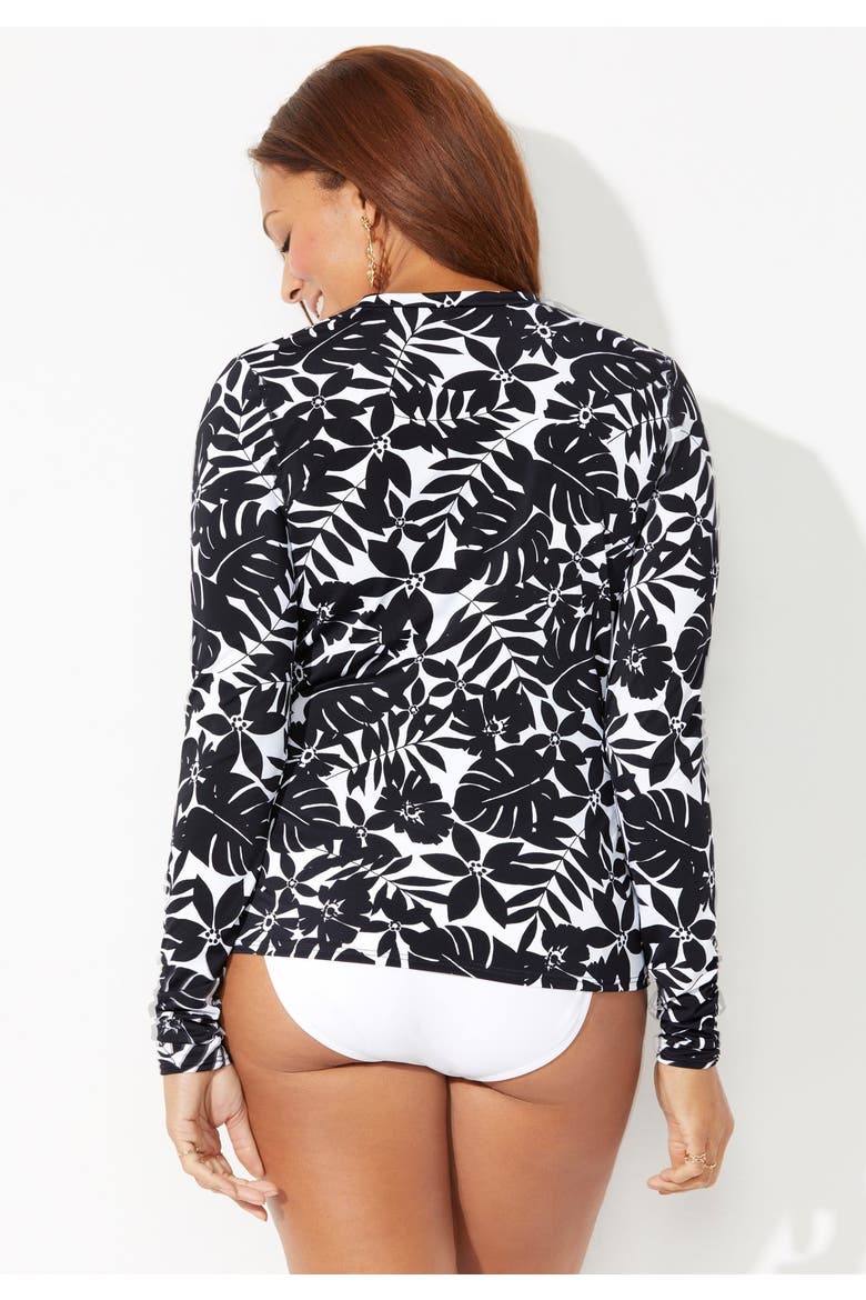 Zip Up Swim Shirt Rash Guard, Alternate, color, Black Palm