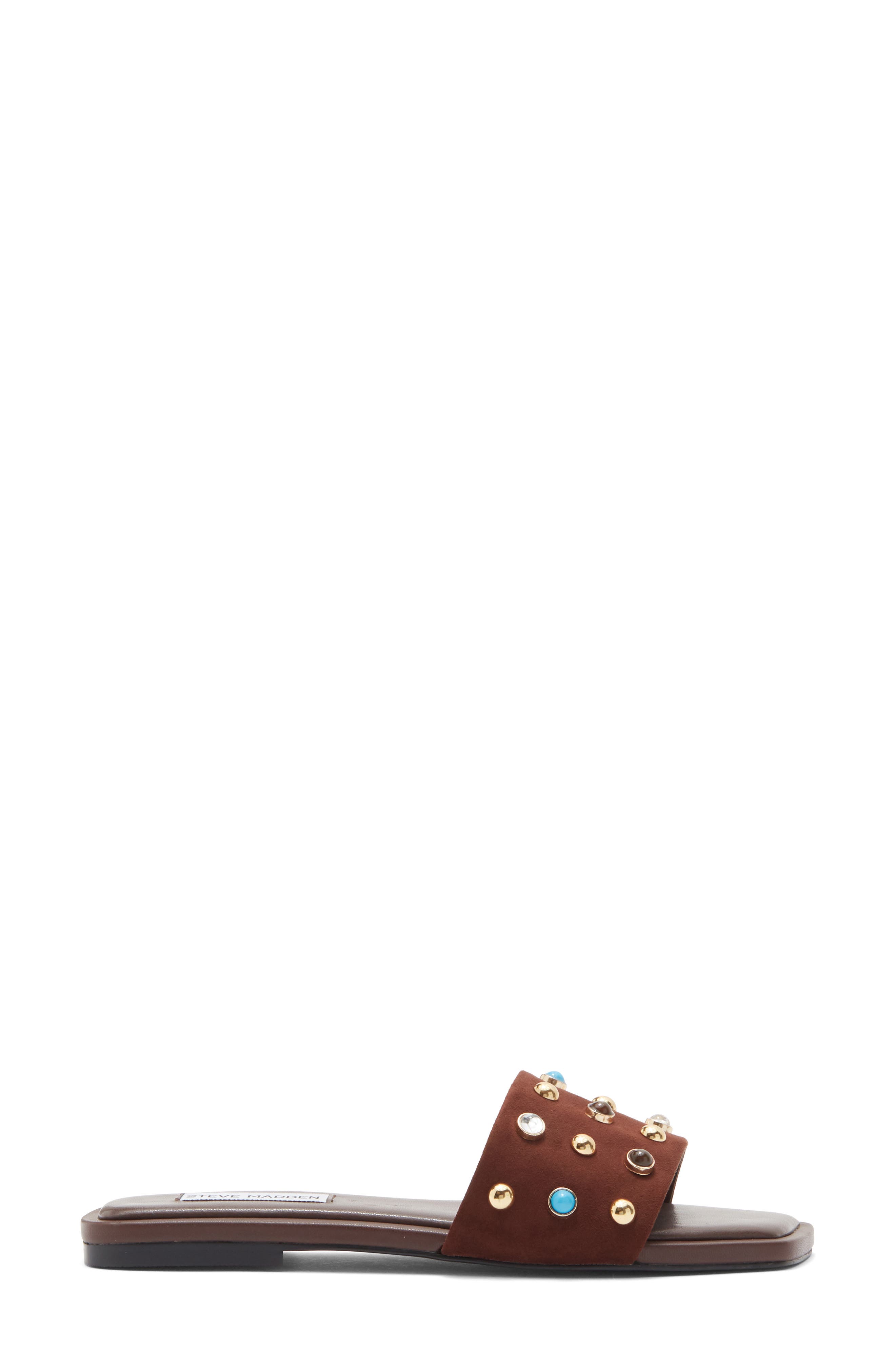 Steve Madden Lettie Studded Slide Sandal, Alternate, color, Brown Suede