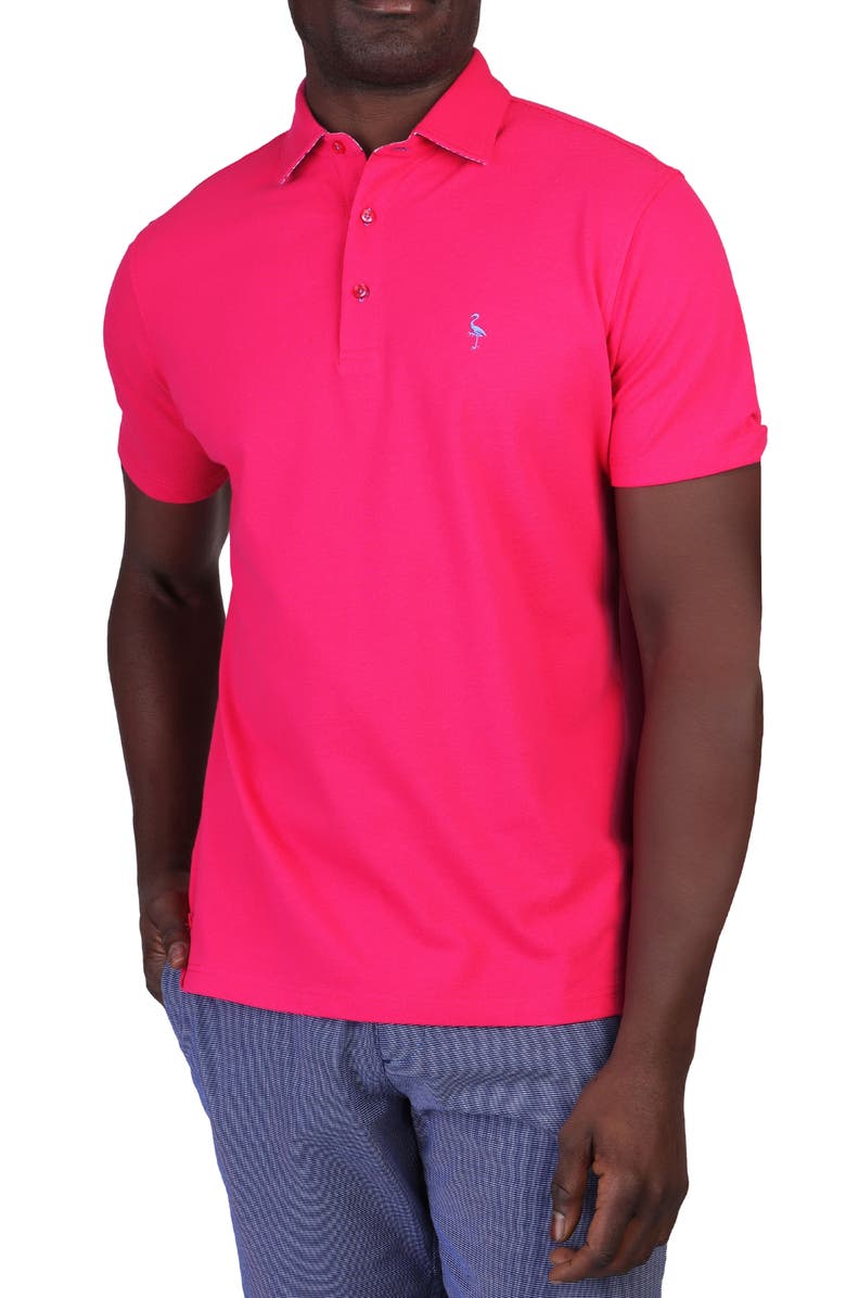 TailorByrd Gingham Trim Piqué Polo, Alternate, color, Flamingo Pink