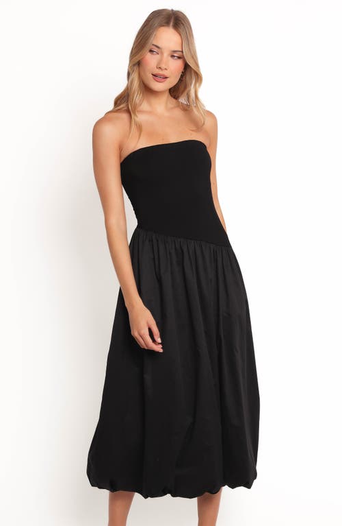 Petal And Pup Petal & Pup Annalyse Strapless Bubble Hem Mixed Media Midi Dress In Black