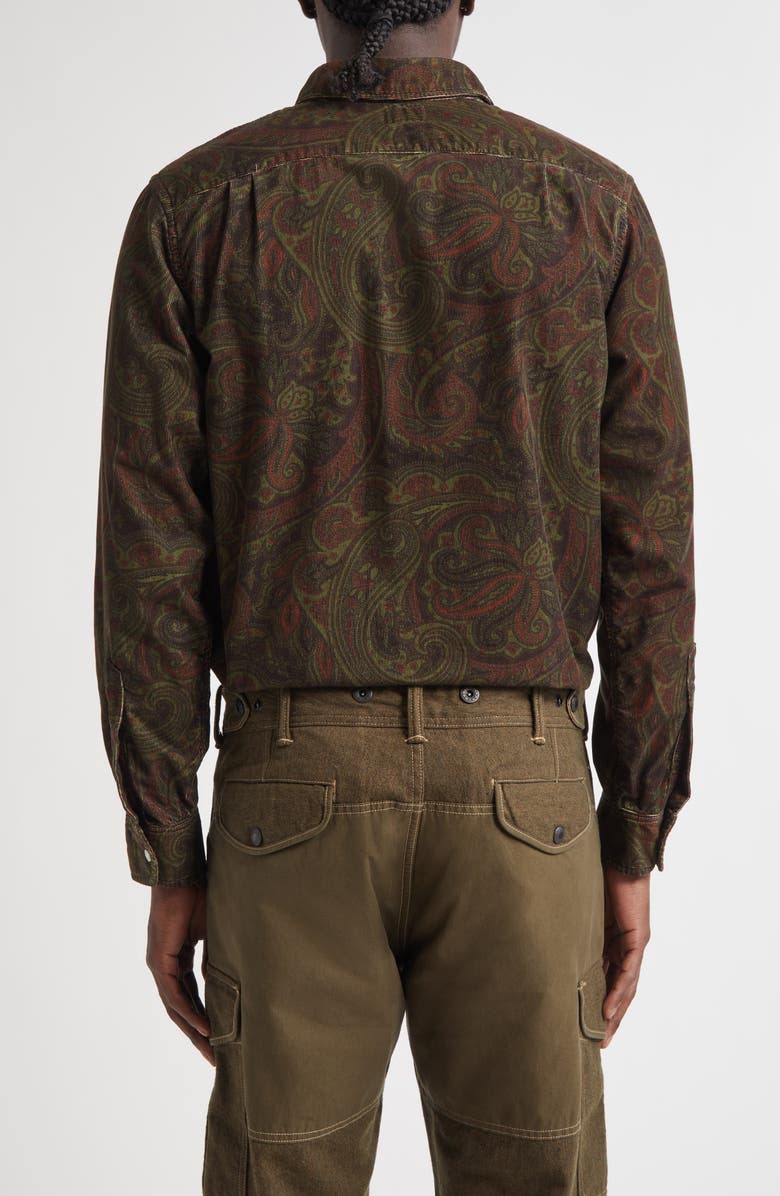 Double RL Paisley Print Cotton Corduroy Button-Up Work Shirt, Alternate, color, Brown Multi