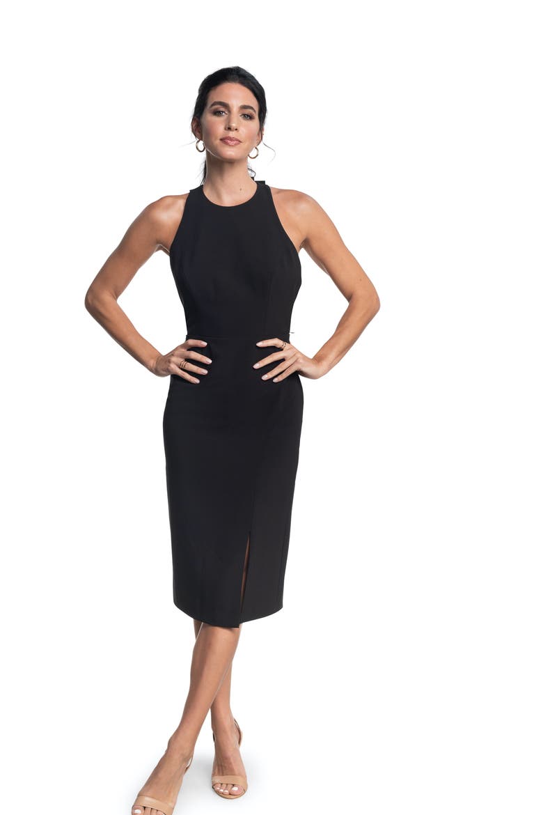 Emme Back Bow Sheath Cocktail Dress, Alternate, color, BLACK