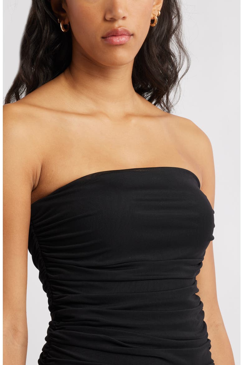 Ruched Strapless Mesh Dress, Alternate, color, BLACK