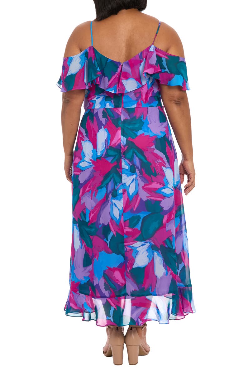 London Times Floral Cold Shoulder Chiffon Maxi Dress, Alternate, color,