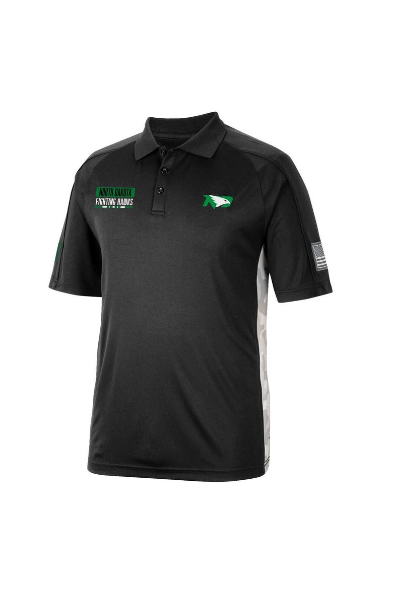Men's Colosseum Black North Dakota OHT Military Appreciation Snow Camo Polo, Alternate, color, Black