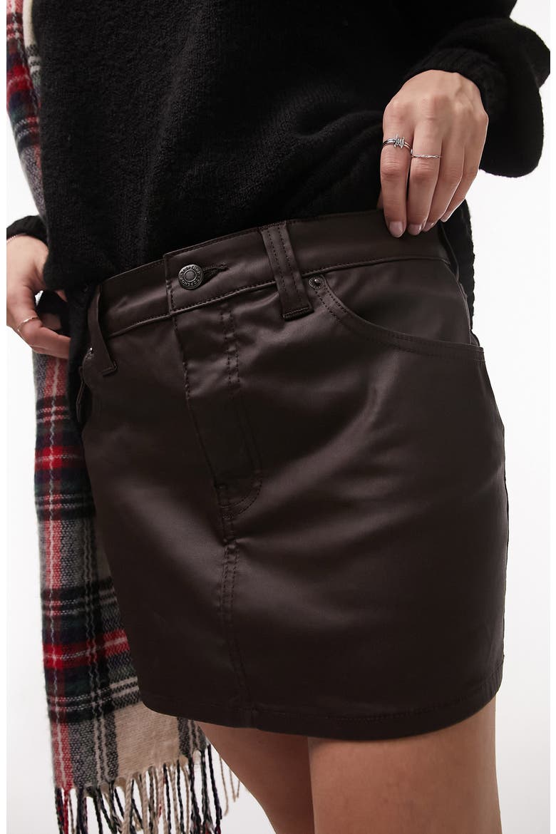 Coated Denim Miniskirt, Alternate, color, BROWN