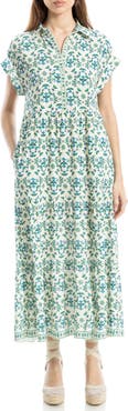 MAX STUDIO Cuffed Short Sleeve Maxi Shirtdress