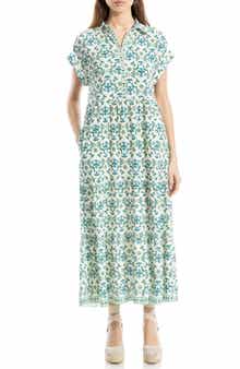 MAX STUDIO Cuffed Short Sleeve Maxi Shirtdress