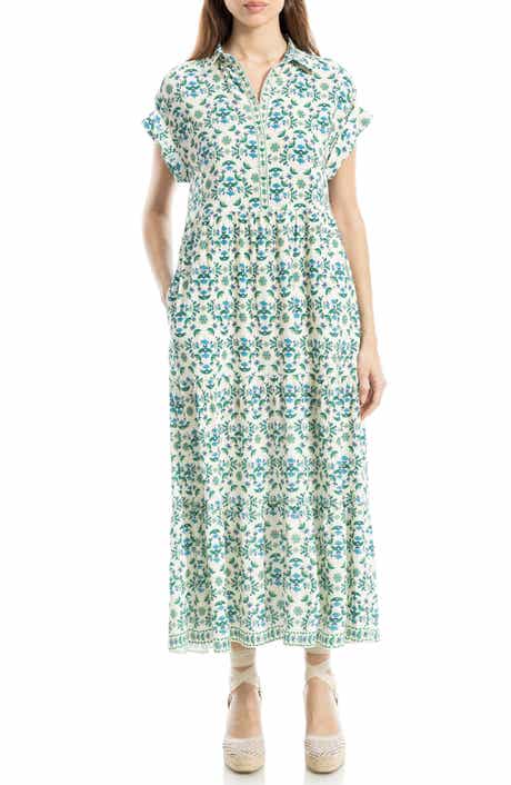 MAX STUDIO Cuffed Short Sleeve Maxi Shirtdress