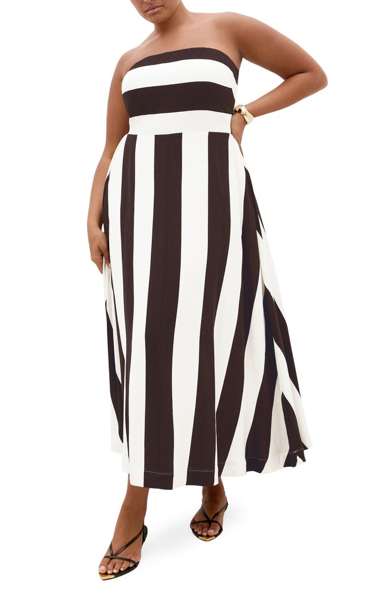 City Chic Simone Stripe Maxi Dress, Main, color, Chocolate/ Ivory