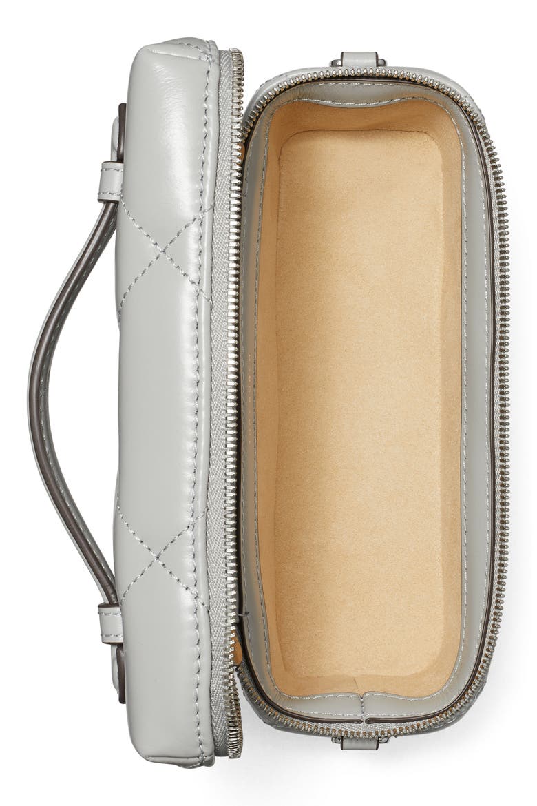 Kira Diamond Quilted Charm Leather Vanity Train Case, Alternate, color, GRAY