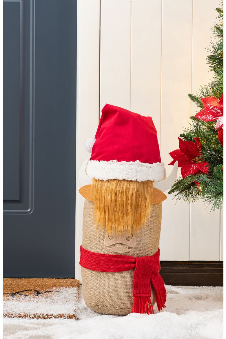 20"H Christmas Linen Highland Cow Doorstop Porch Decor, Alternate, color, Red