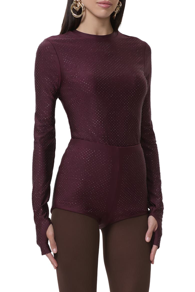 Kaylee Stud Accent Long Sleeve Mesh Top, Main, color, VINEYARD
