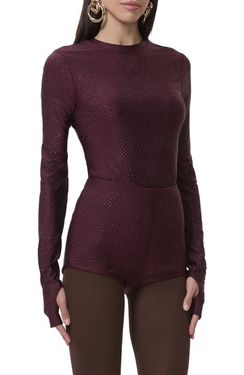 Afrm Kaylee Stud Accent Long Sleeve Mesh Top In Brown