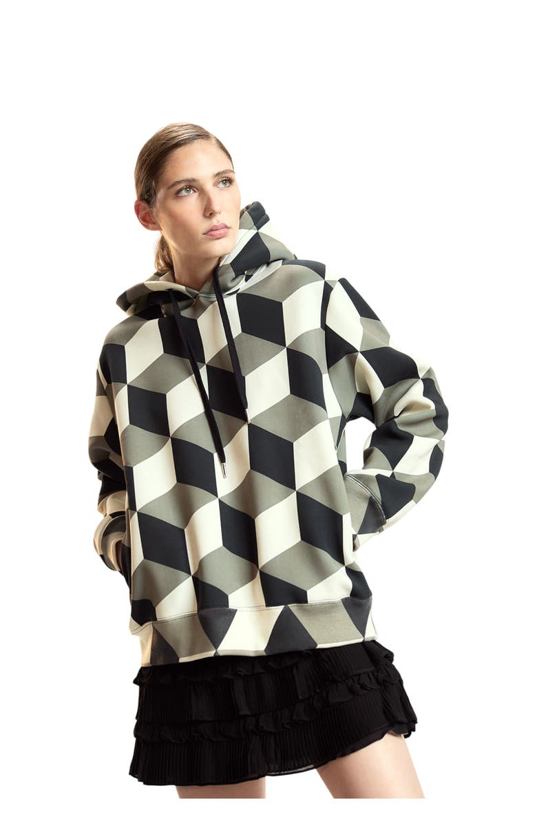 Cynthia Rowley Printed Hoodies, Main, color, Geo Black/Camel Combo