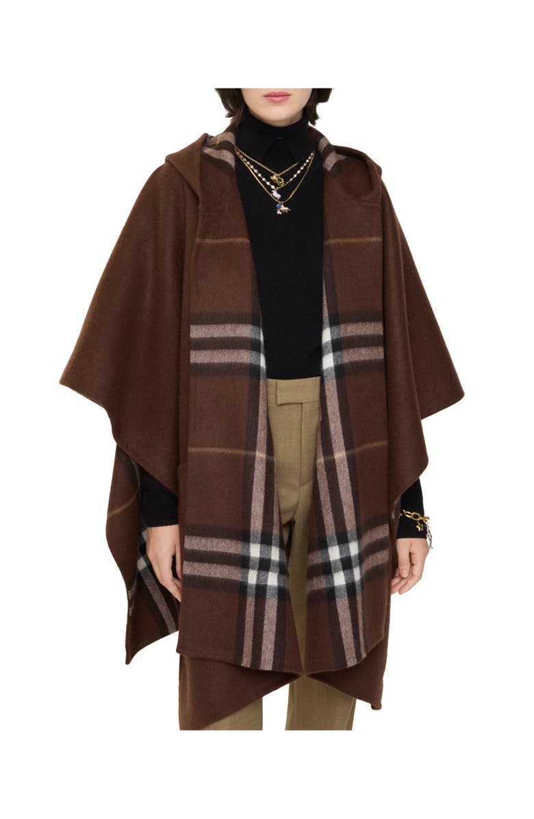 Burberry EKD Cashmere Hooded Cape, Alternate, color, Treacle Brown