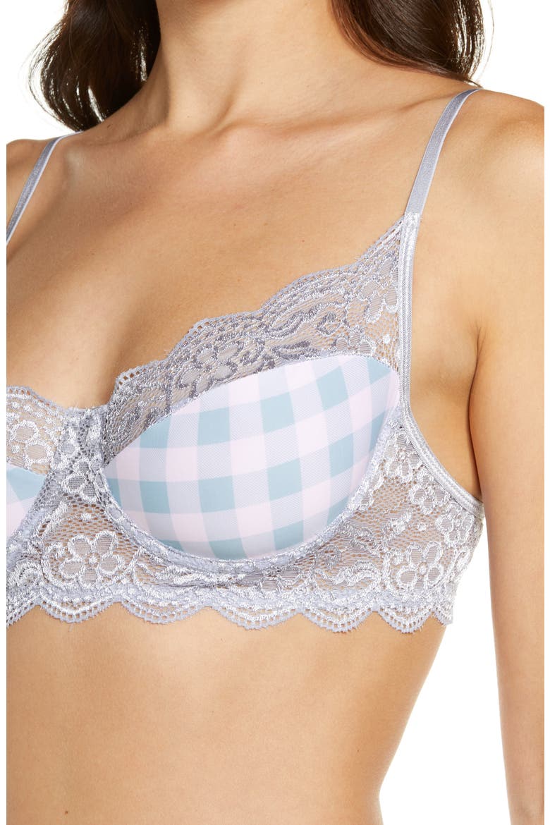 Gingham Underwire Bra, Garter Belt & G-String Set, Alternate, color, PINK