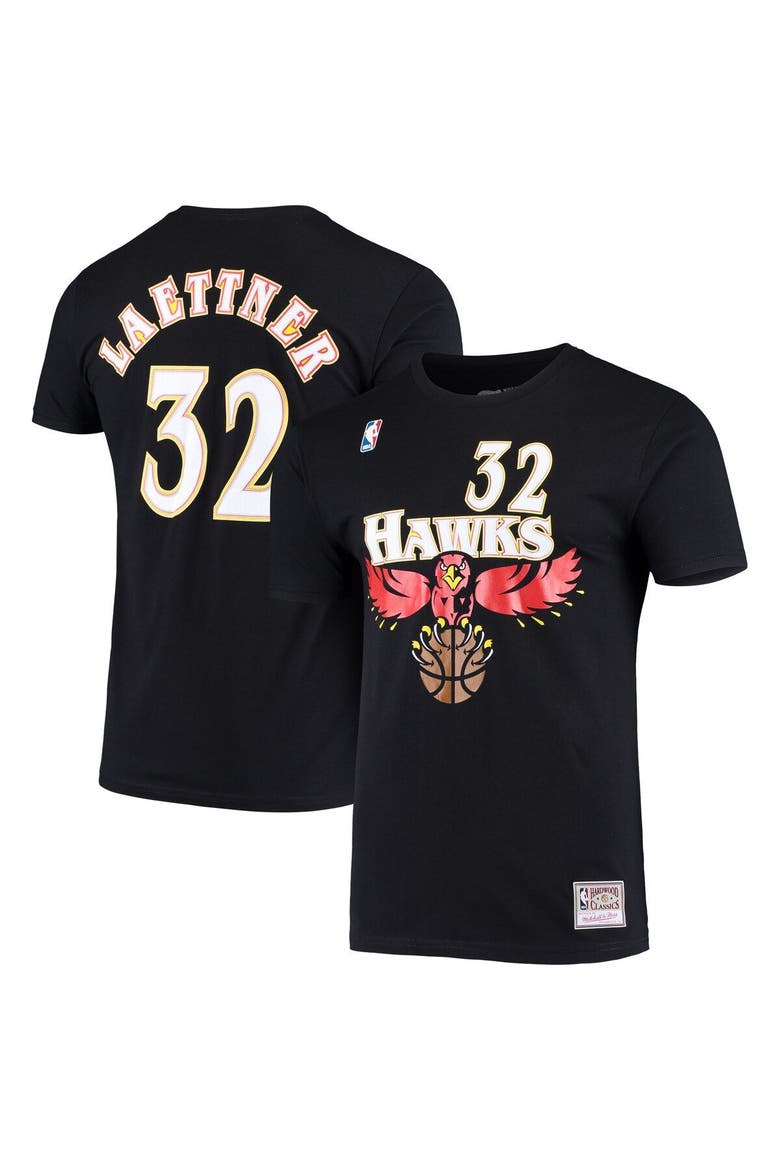Men's Mitchell & Ness Christian Laettner Black Atlanta Hawks Hardwood Classics Name & Number T-Shirt, Alternate, color, Black