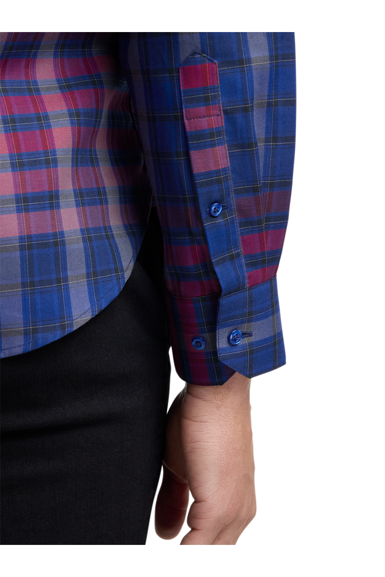 Cotton Plaid Point Collar Casual Shirt, Alternate, color, Blue/Burgundy