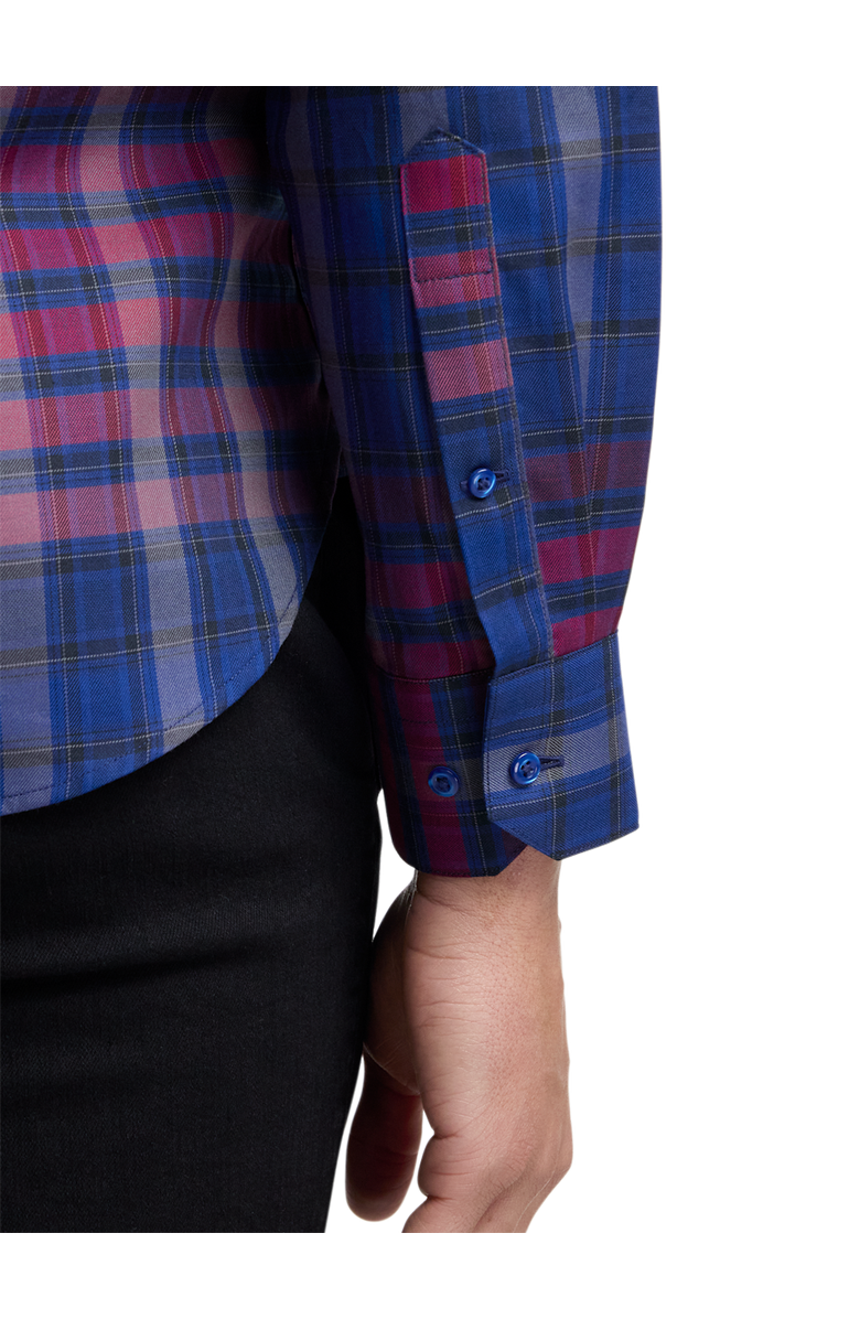 Paul Fredrick Cotton Plaid Point Collar Casual Shirt, Alternate, color, Blue/Burgundy