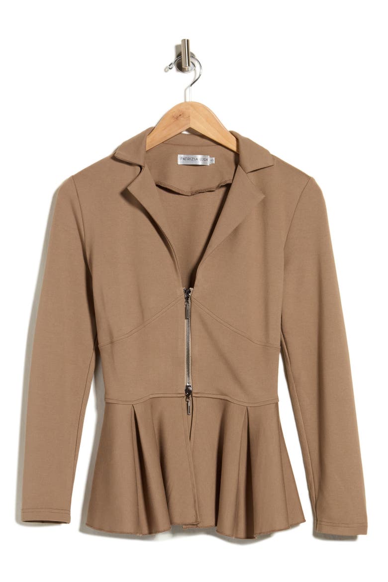 Peplum Zip Front Jacket, Alternate, color, TAUPE