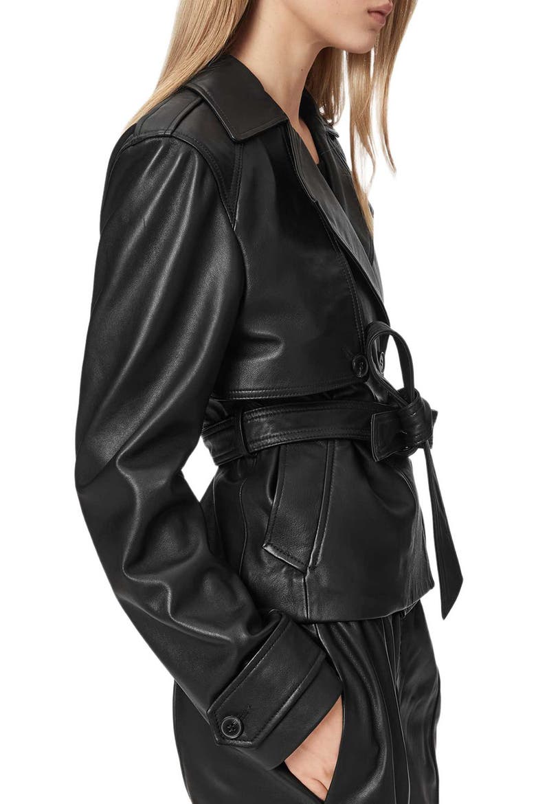 Okena Cropped Leather Jacket, Alternate, color, BLACK