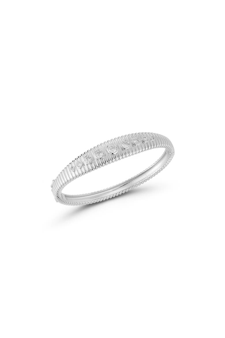 Ribbed Cubic Zirconia Bangle, Main, color, SILVER