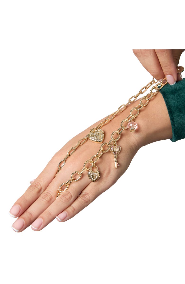 Juicy Couture Charm Bracelet Set with Heart and Key Charms, 7.5'', Alternate, color, Gold Tone