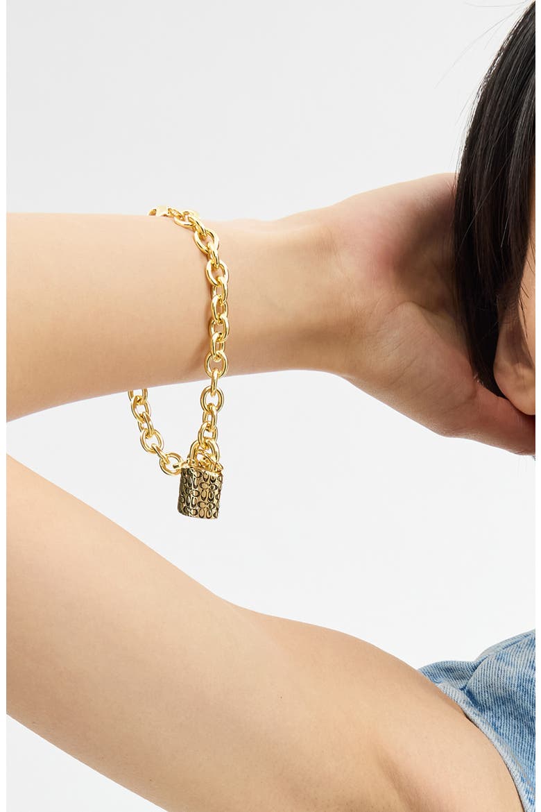 Debossed Logo Pendant Bracelet, Alternate, color, GOLD