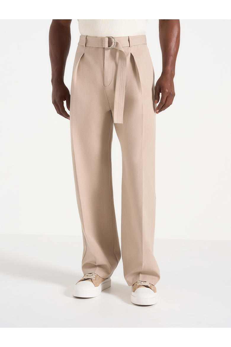 Loic Wide Leg Tailored Trousers With Belt, Alternate, color, Taupe